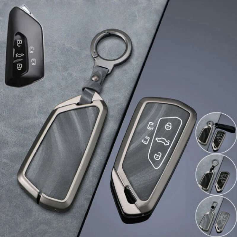 

A+ Alloy Leather Car Key Fob Case Cover For VW ID.4 Golf 8 MK8 Teramon ID.3 Octavia