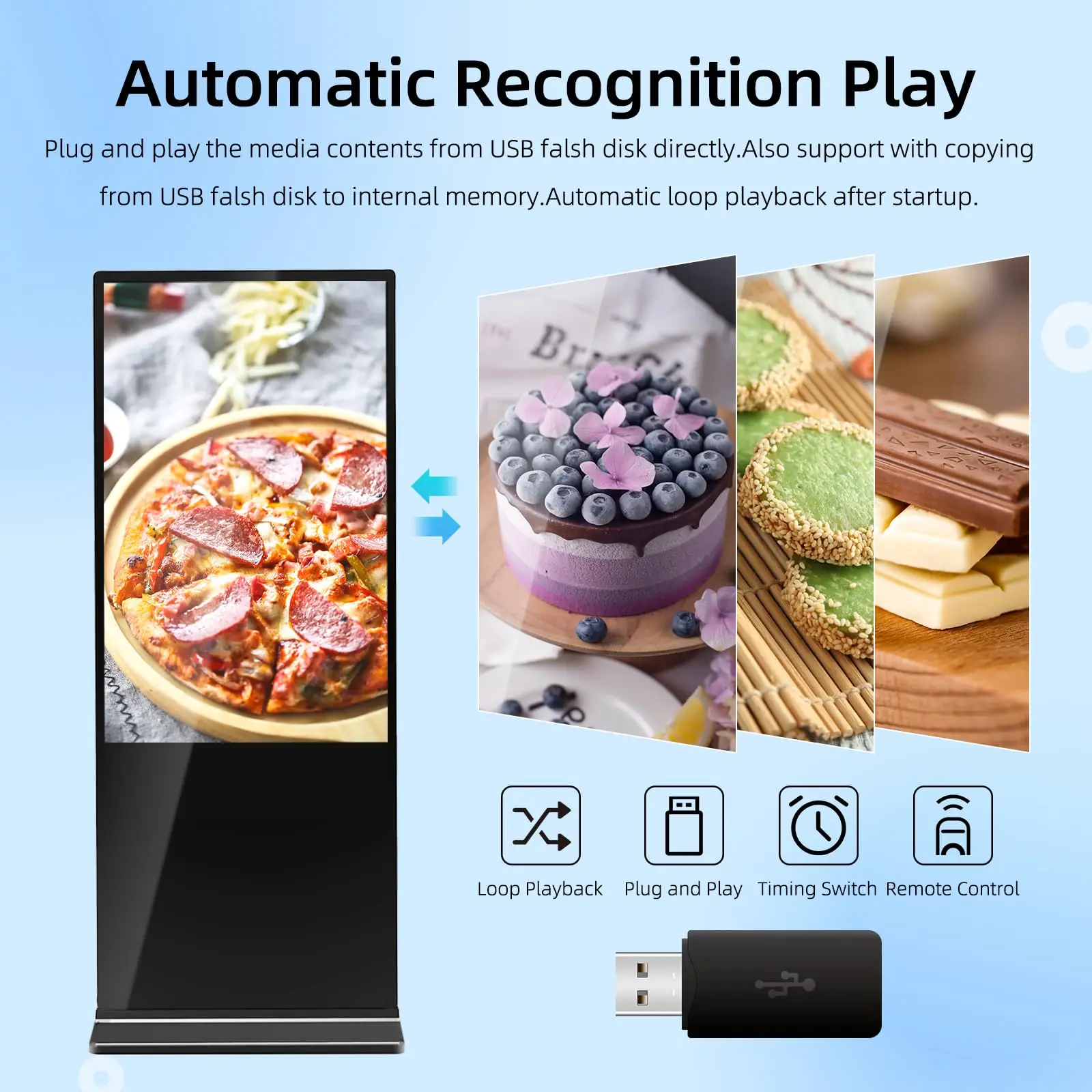 Indoor Floor Standing Digital Signage Advertising Display Kiosk LCD Screen Commercial Totem Monitor with Auto Media Player