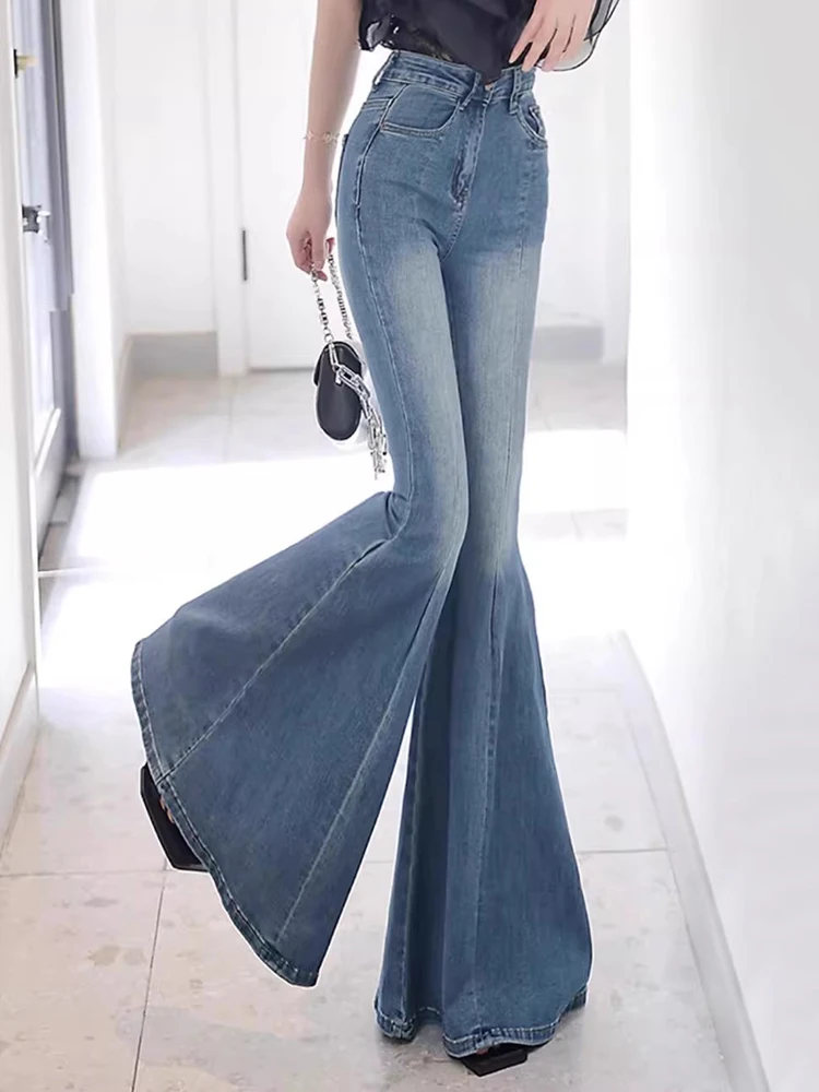 REDDACHiC Seamed Extreme Flared Jeans for Women Work High Waist Cleanfit Slim Stretchy Do Old Bell Bottoms Simple Everyday Wear