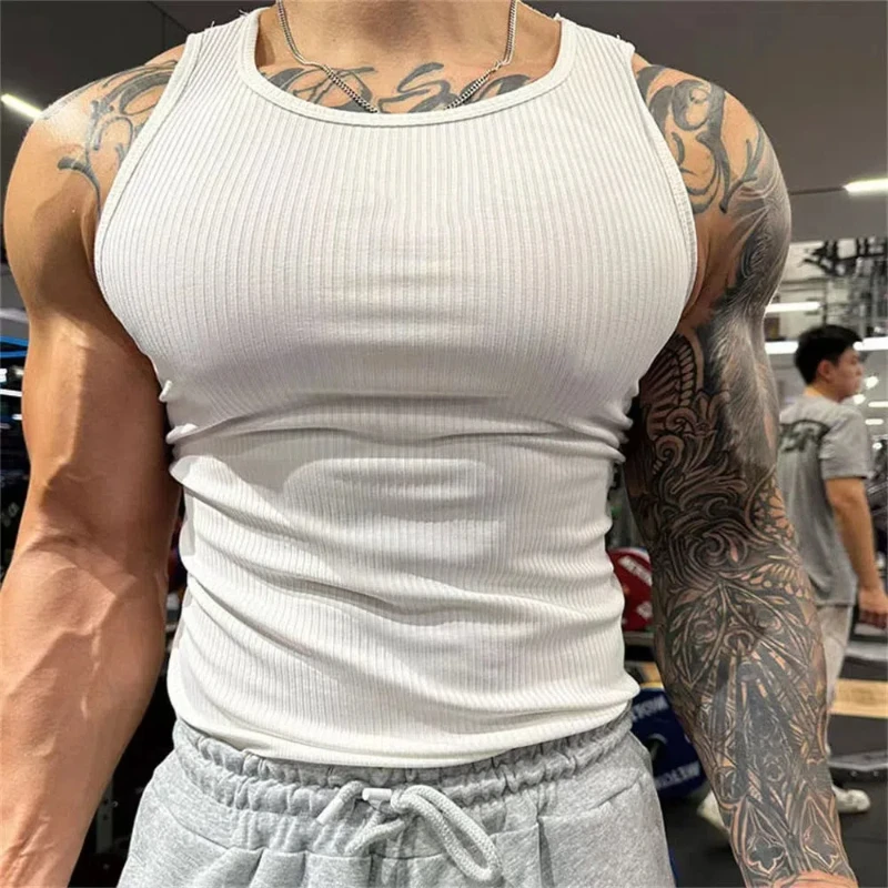 Wiosna Lato Moda Tank Tops Man Solid Fit Okrągły dekolt Ropa Hombre Pullovers Tees Sport Hip Hop Y2K Odzież męska