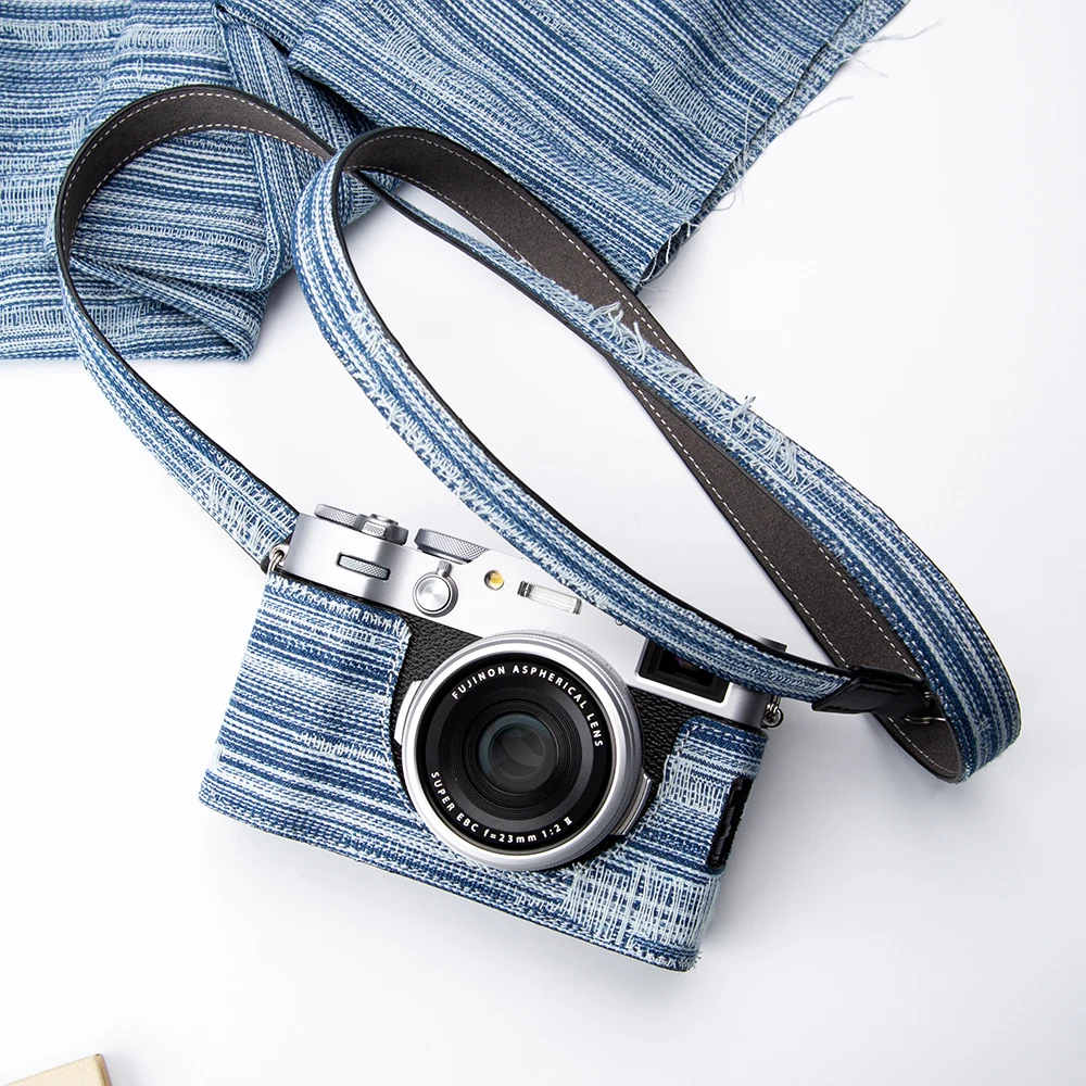 

Fresh Denim X100VI Half Case Handmade Camera Bag for Fujifilm XT5 X-half X-T5 X100VI Case XT5 Protective Case Xhalf Half Bag