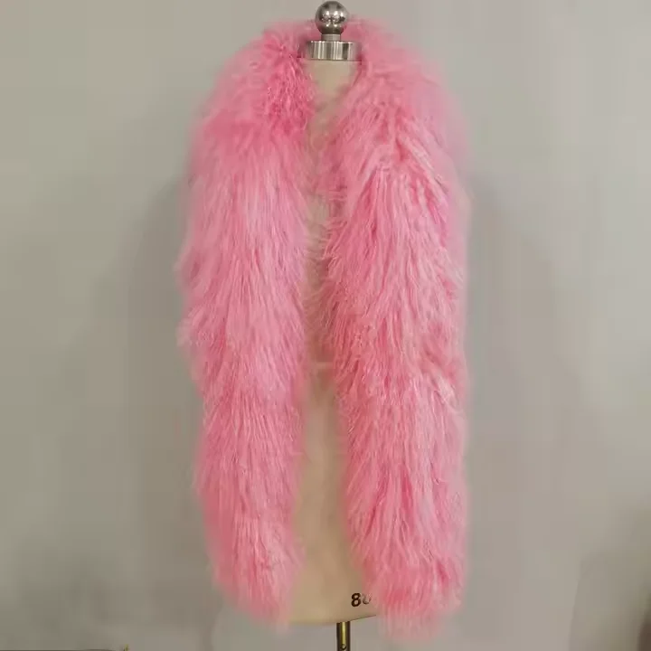 

Quality mongolian fur Tibet sheep fur scarf Double-Sided Whole skin Long Fur Scarf Fur Collar Fur Scarf Thickened