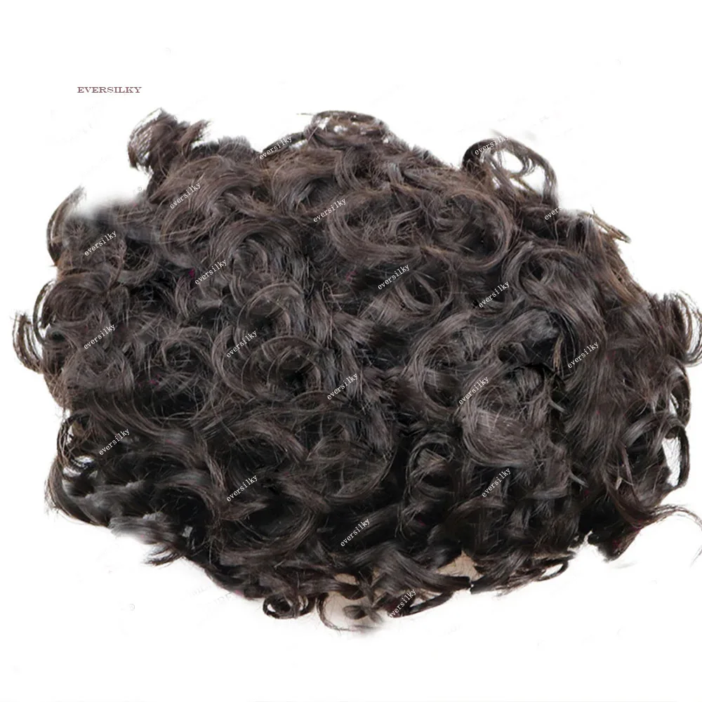 26mm encaracolado base de pele completa 100% cabelo humano peruca durável sistema de prótese preto cinza marrom peças de cabelo natural linha fina