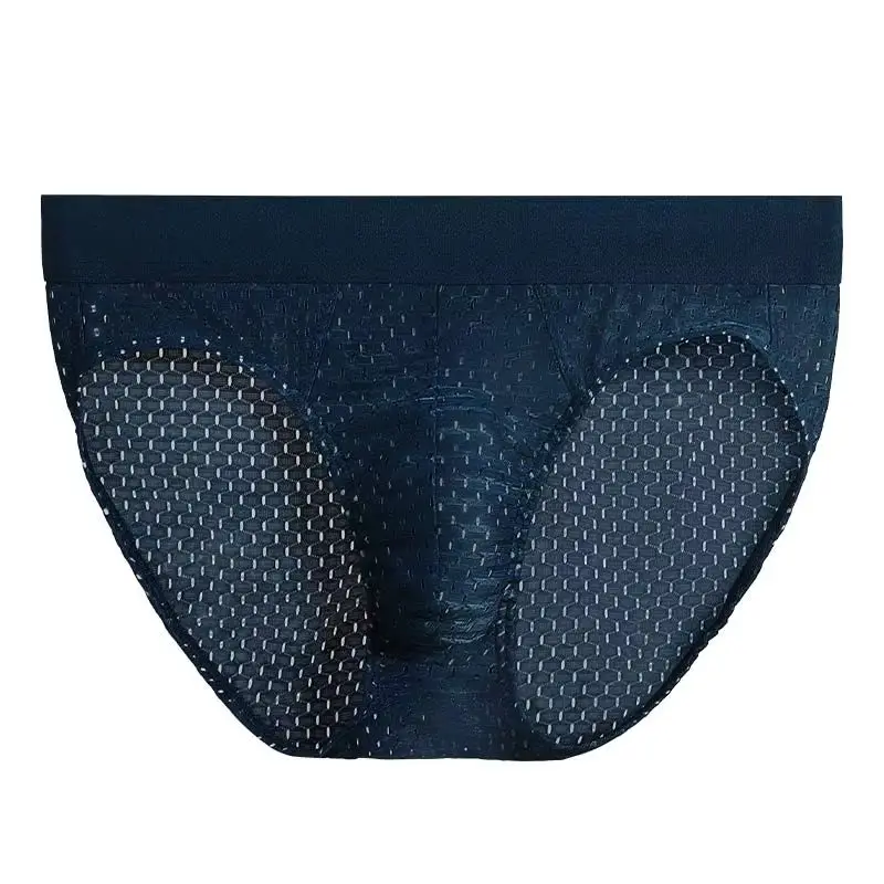 

Ice silk sexy underwear men low waist antibacterial briefs summer thin mesh breathable shorts boys underpants