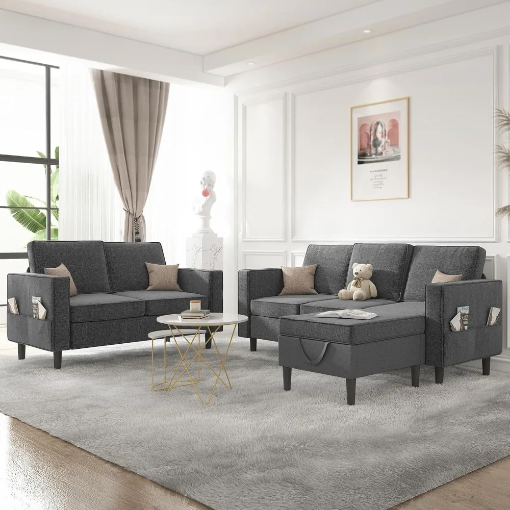 

"78 inch wide 3-piece sectional sofa set for living room, including 3-seater small l-shaped couch and loveseat"