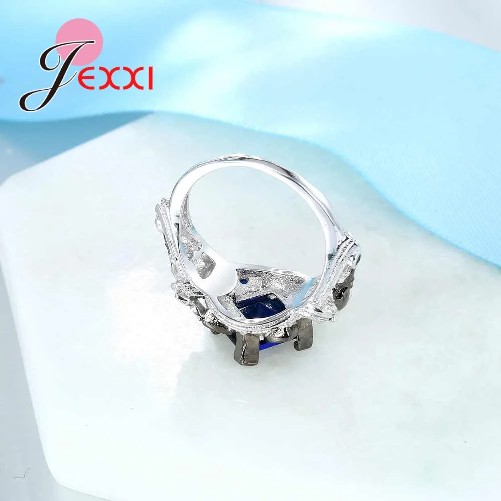 Vintage Fashion Blue Crysal Party Rings For Lady Accessory Valentine's Day Gift Women 925 Sterling Silver Anniversary Ring