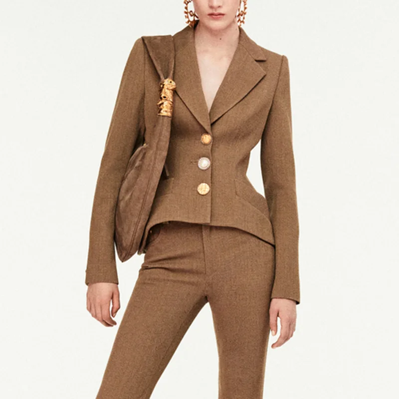 

Women's OL Style Slim Fit Suit Coat Autumn Winter Fashionable Commuter Outerwear Elegant Casual Solid Color