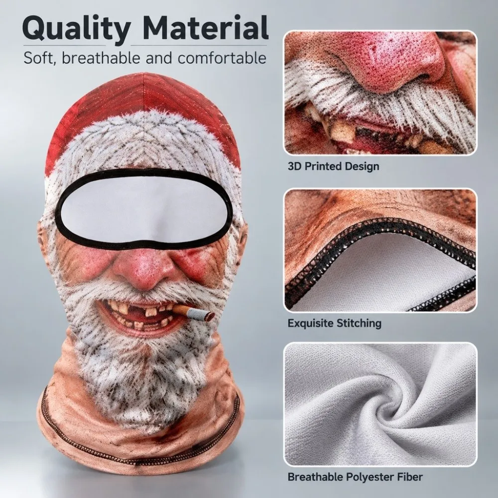 3D Printed Funny Face Balaclava 3D Face with Cigar Old Man Balaclava Windproof Breathable Mask Cover Headwear Christmas