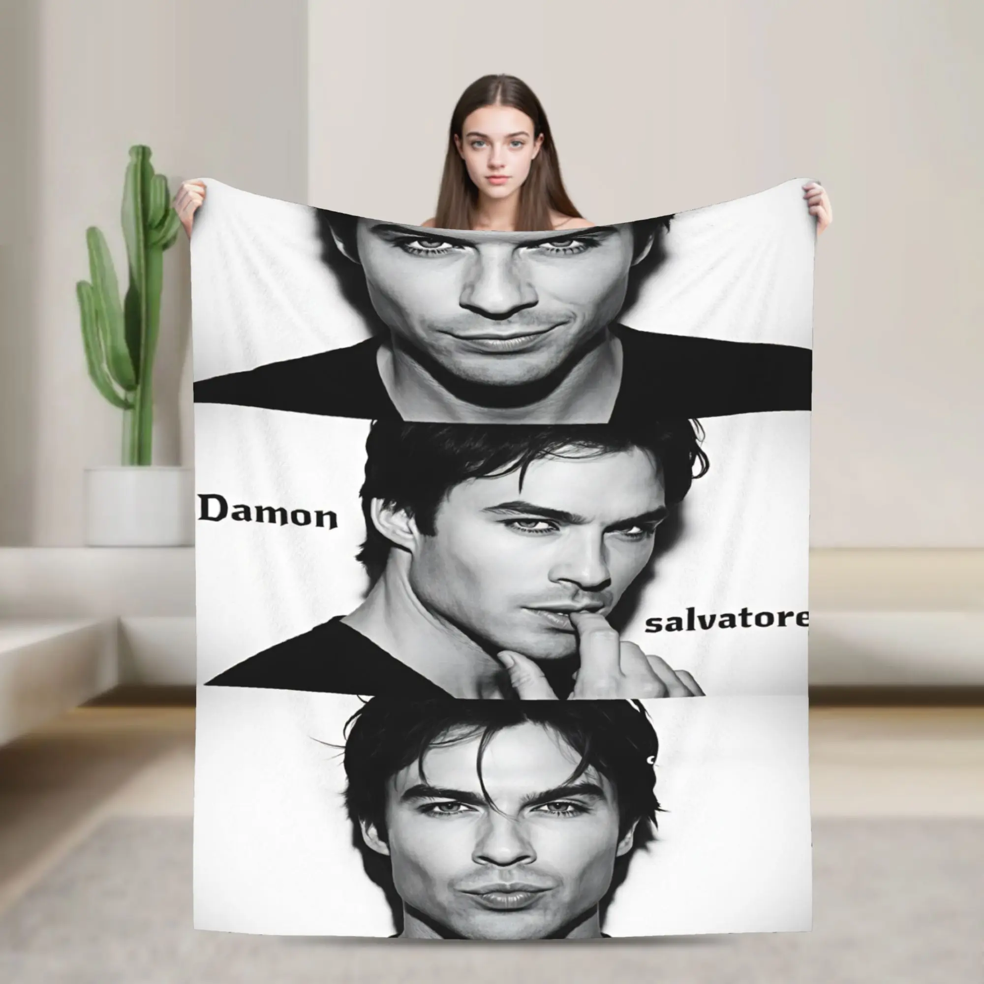 Damon Salvatore Photo Booth Multi Flannel Blanket Warm Throw Blanket for Living Room Travel Office Bedspread Sofa Bed Cover