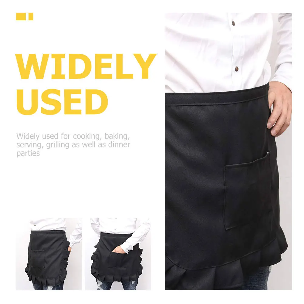 

2 Pcs Short Apron Waist with Pocket Server Pockets Restaurant Lace Comfortable Kitchen Aprons Women Polyester Women's