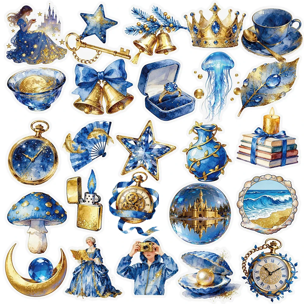 

10/30/56pcs Transparent Golden Blue Art Aesthetic Stickers Cool Graffiti Decals for Motorcycle Phone Luggage Decoration Sticker