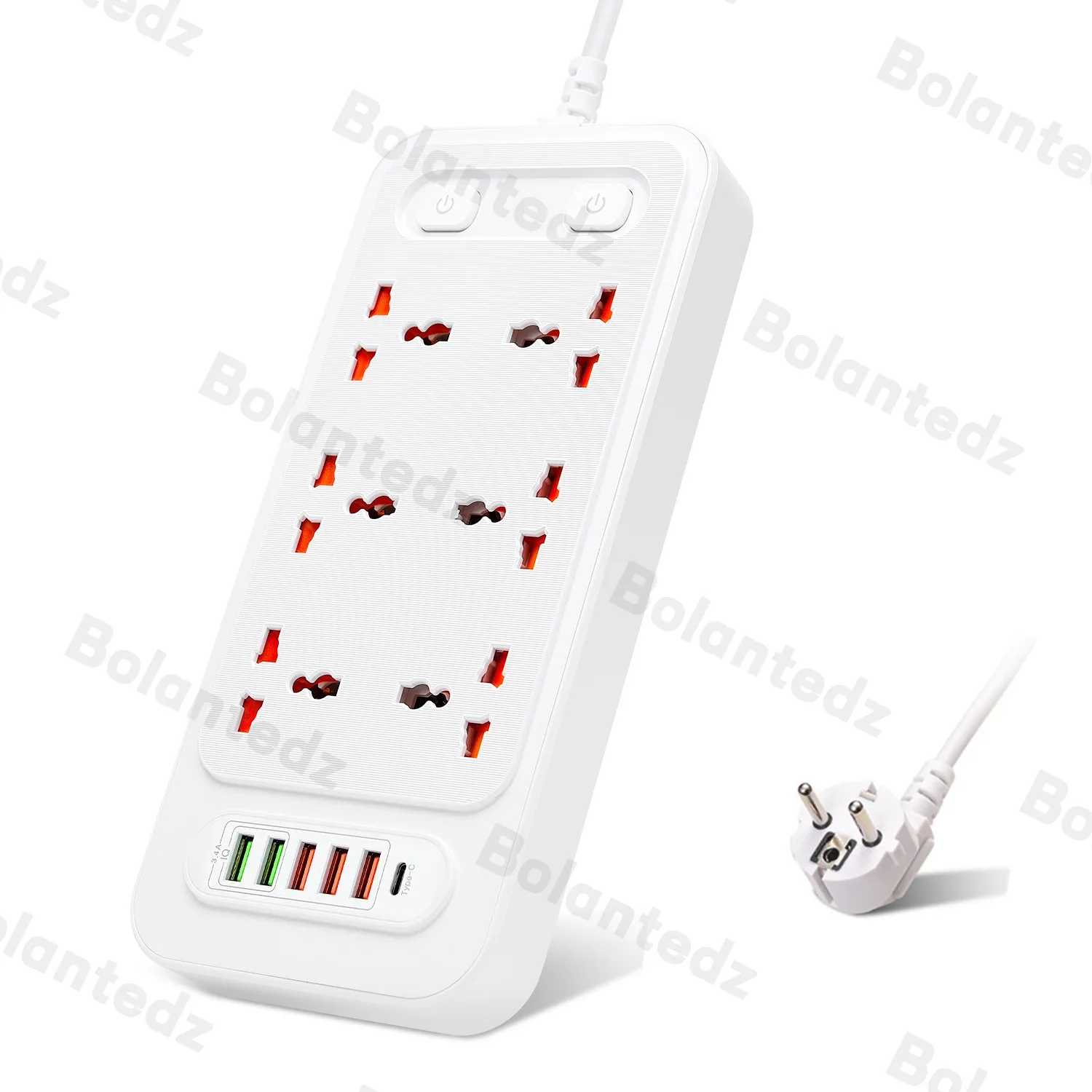 Universal Power Strip Electric Socket 6 OUTLETS EU UK US AU KR Plug 2500W with Usb Type-c 5V 3.4A Extension Cable Table Socket