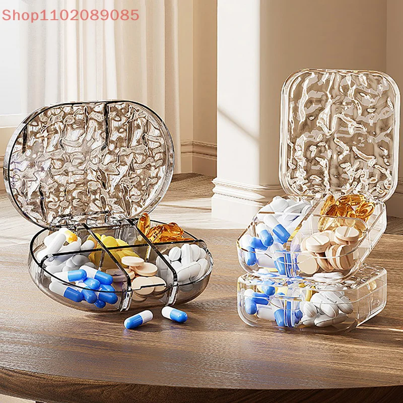

4/6Grid Portable Water Ripple MedicineBox Medicine Packaging Box Travel Carrying Mini Sealed Plastic Travel Medication Organizer