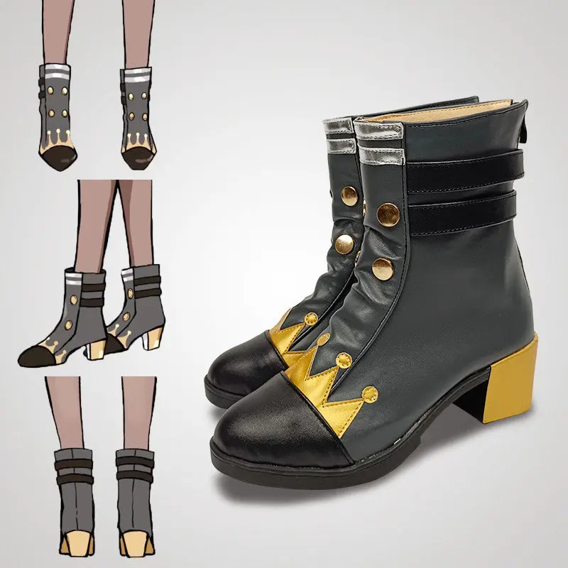 Anime HATSUNE MIKU: COLORFUL STAGE! Kusanagi Nene Cosplay Shoes Grey High Heels Short PU Leather Boots For Halloween Carnival