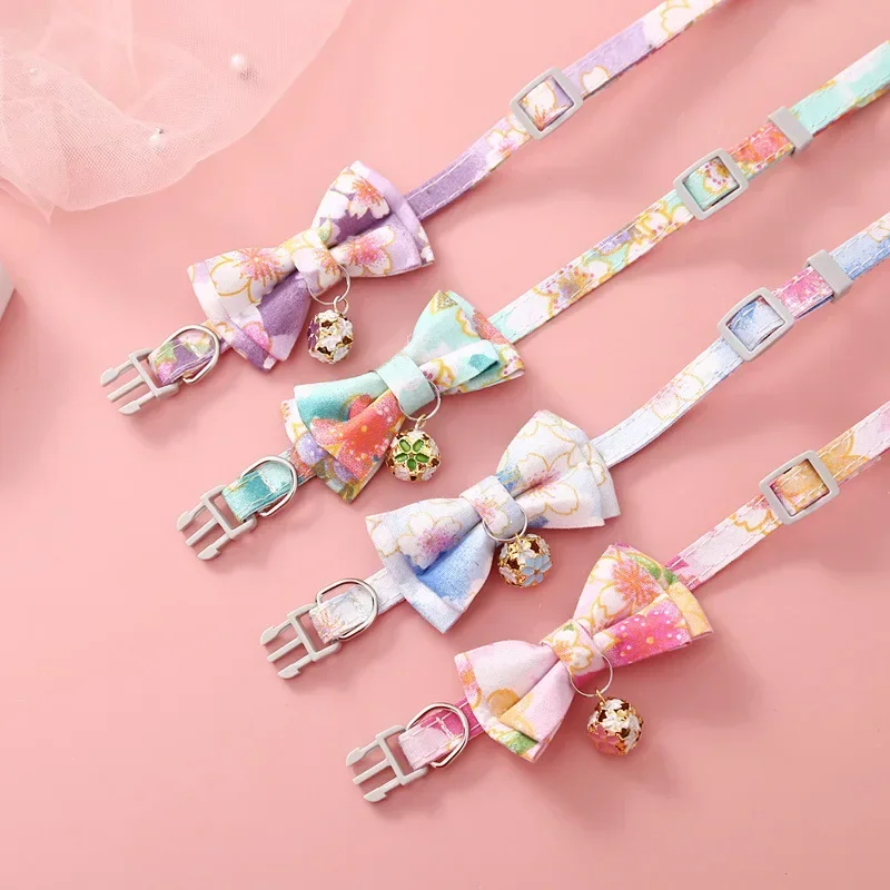Haustier-Katzenhalsband mit Gitterschleife und Glöckchen, verstellbares Haustierhalsband, Schleife, Sicherheitshalskette für Welpen, Kätzchen, Katzen, niedliches Muster, Heimtierbedarf – Detail 5