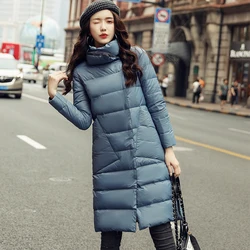 FTLZZ New Winter Elegant Women 90% White Duck Down Coat Double Sided Long Jacket Casual Loose Button Warm Snow Outwear