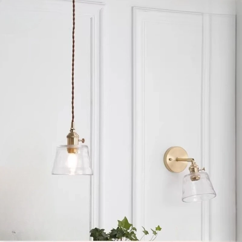 

Nordic Minimalist Brass Aisle Pendant Lights LED Bedside Bedroom Dining Room Homestay Japanese All Copper Vintage Hanging Lamps
