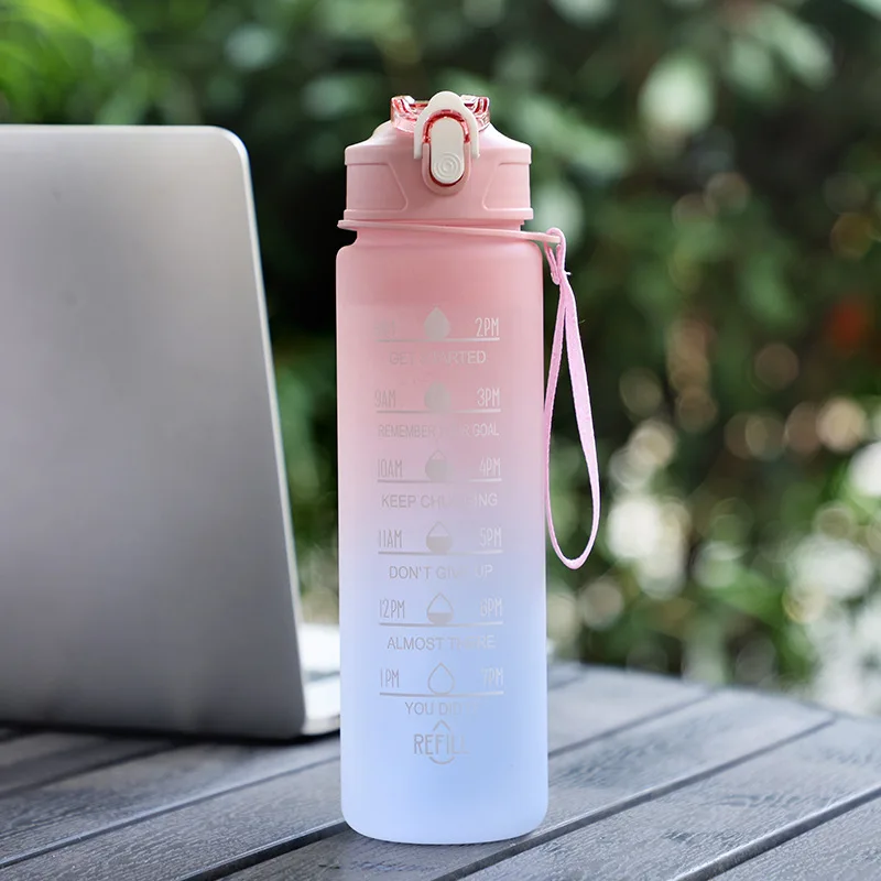 Gradient Color Water Cup, Simple Rope Lifting Space Cup, Student Scale Straw Cup, Sports Water Bottle, High Aesthetic Value