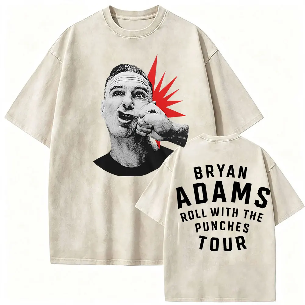 Bryan Adams Roll with The Punches Tour 2026 Vintage Washed T Shirts Men's Hip Hop Gothic Oversized Cotton T-shirt Man Streetwear