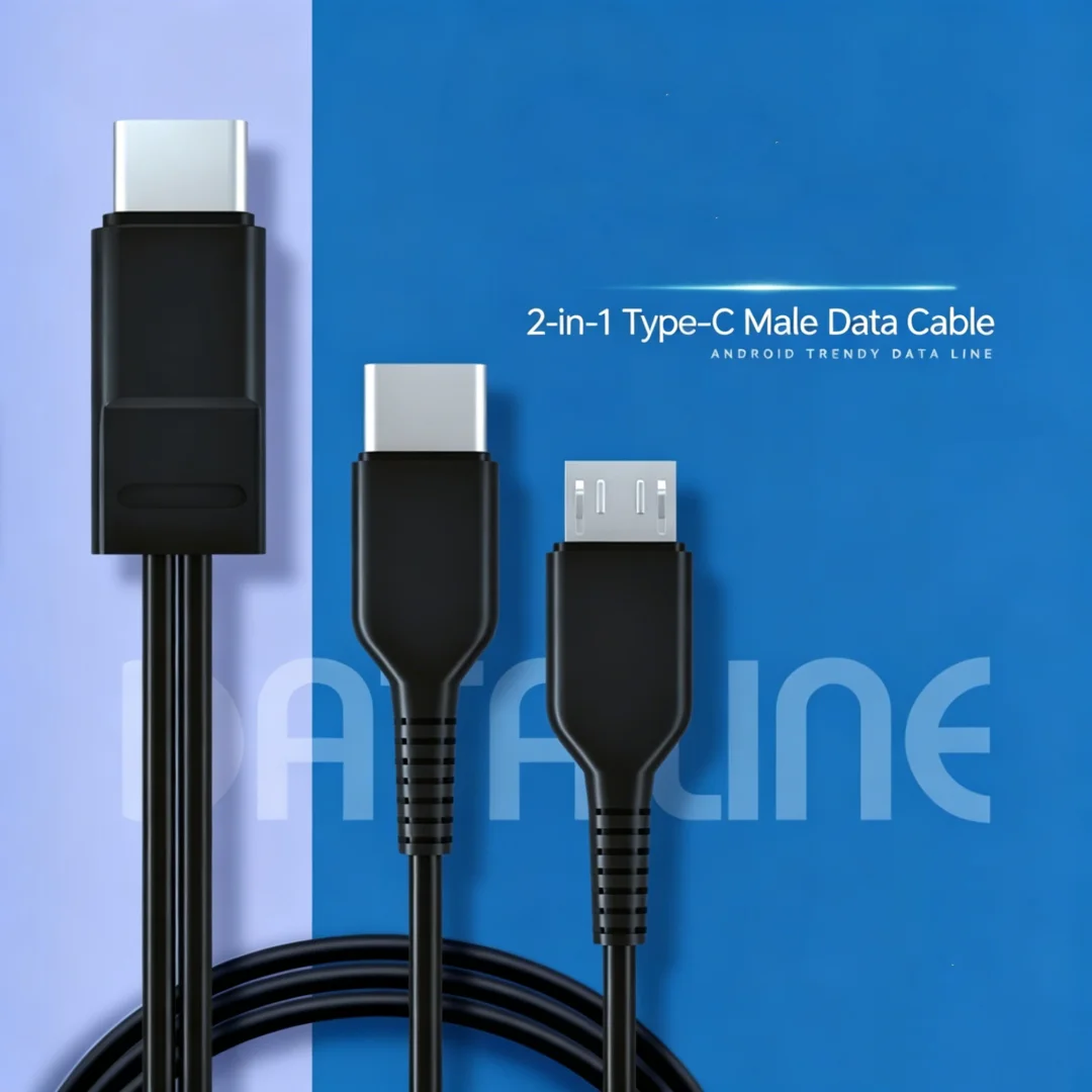 1-to-2 2-in-1 USB Type-C Splitter Cable Dual Output Micro USB Type C Fast Charging Data Wire 0.2M 1M Multiple Colors