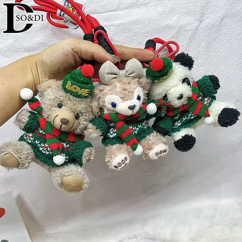 Cartoon Cute Christmas Small Bear Keychain Pendant Lovely Plush Panda Doll Key Chain Couple Backpack Decoration Gifts