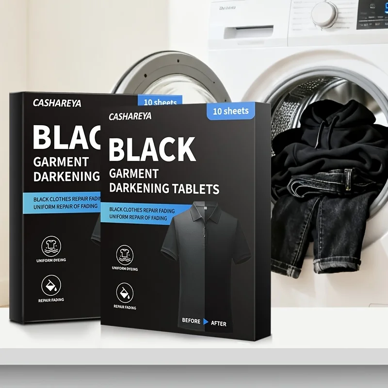 

10 Count CASHAREYA Black Clothing Renewal Sheets | Instantly Revive Faded Black Clothes & Uniforms | Fast & Easy Fabric Darkener