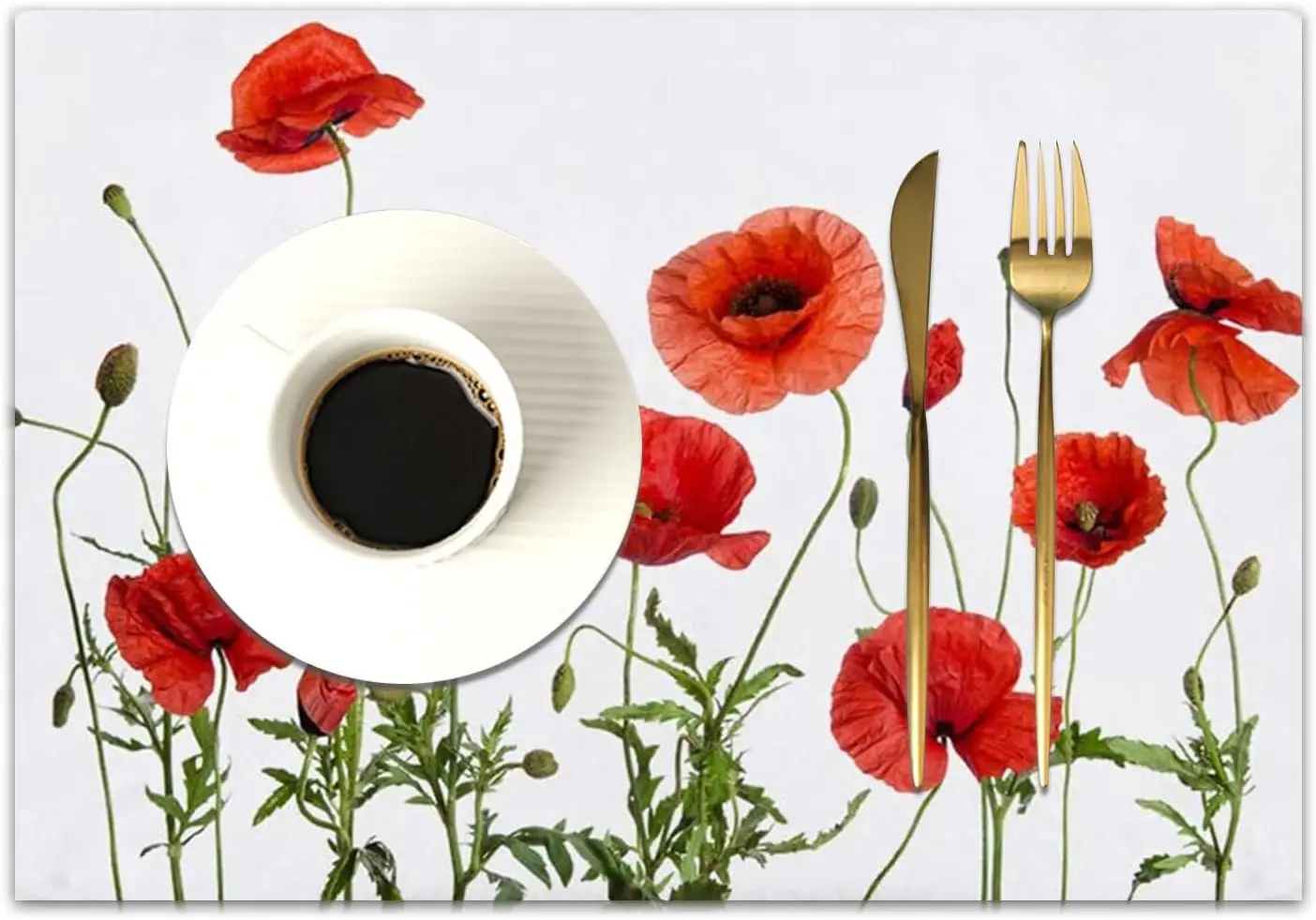 الخشخاش الزهور طباعة الكتان طاولة طعام الحصير الأبجدية المطبخ تحديد الموقع 32X45cm الوقايات منصات وعاء كأس حصيرة