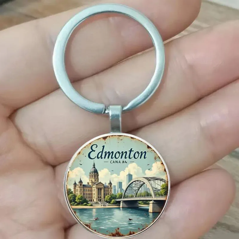 Llavero Edmonton Canadian City: recuerdo de viaje retro nostálgico, regalo de aniversario, adecuado para bolsa o uso de llaves