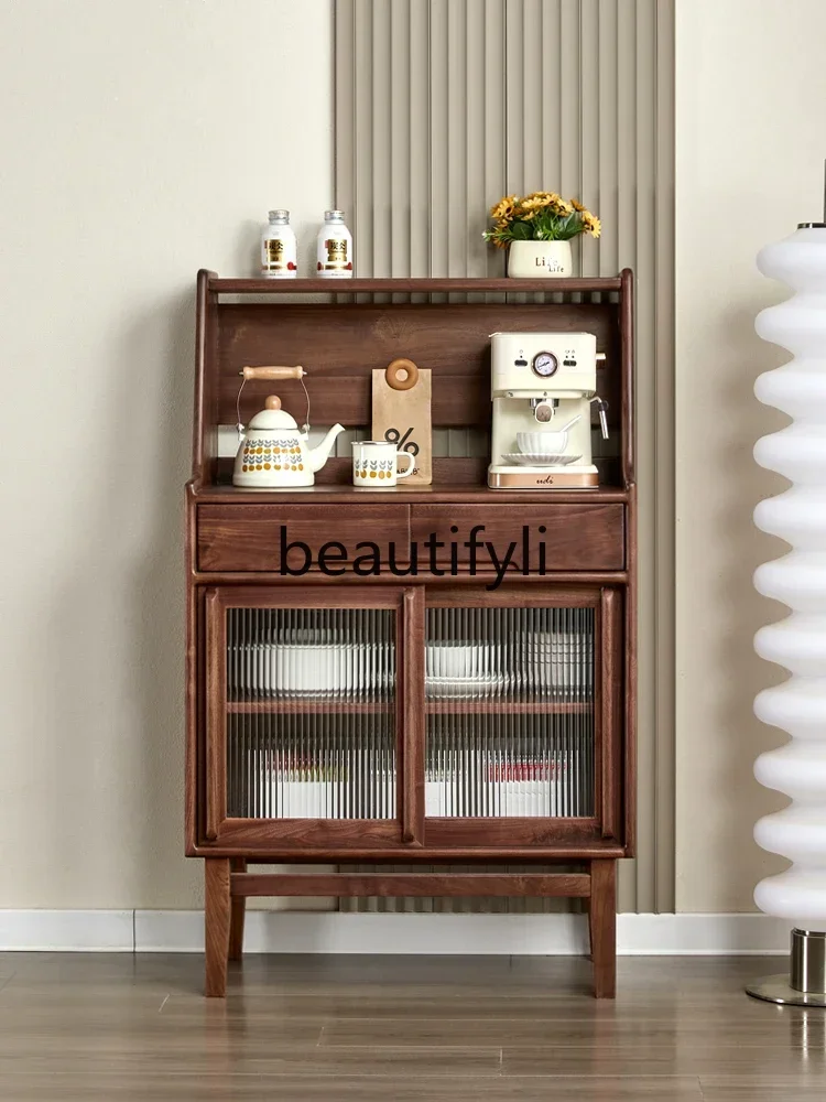 2003Japanese-style log wine cabinet, living room tea cabinet, all solid wood, North American black walnut dining side cabinet