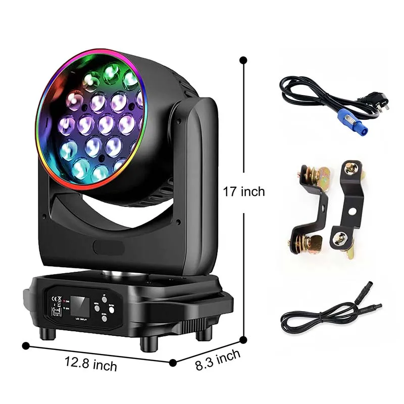 Luz LED con cabezal móvil Zoom Wash, 19x15W, con tira LED, Fiesta Disco, Club, Bar, boda, efecto DMX512, luz de escenario, espectáculo de eventos