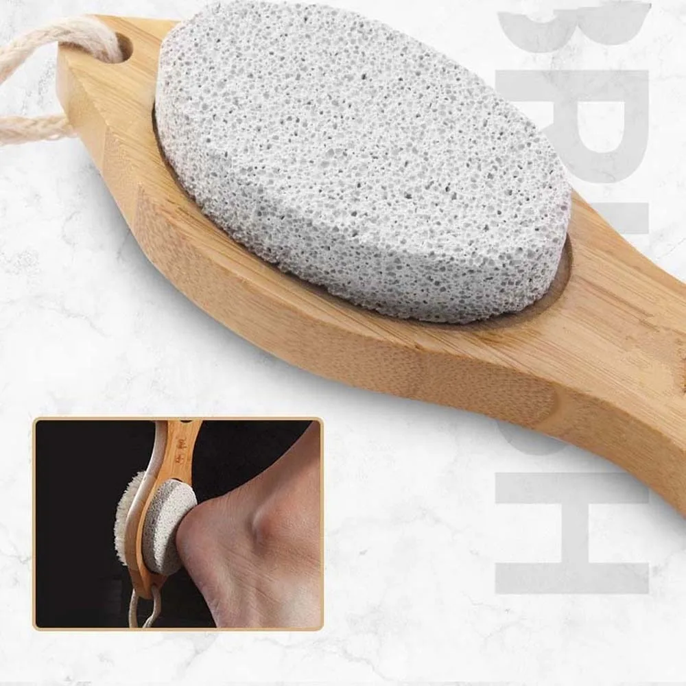 

Handheld Wooden Handle Foot File Four in One Design with Hanging Hole Feet Callus Remover Wet and Dry Uses Comfortable Grip