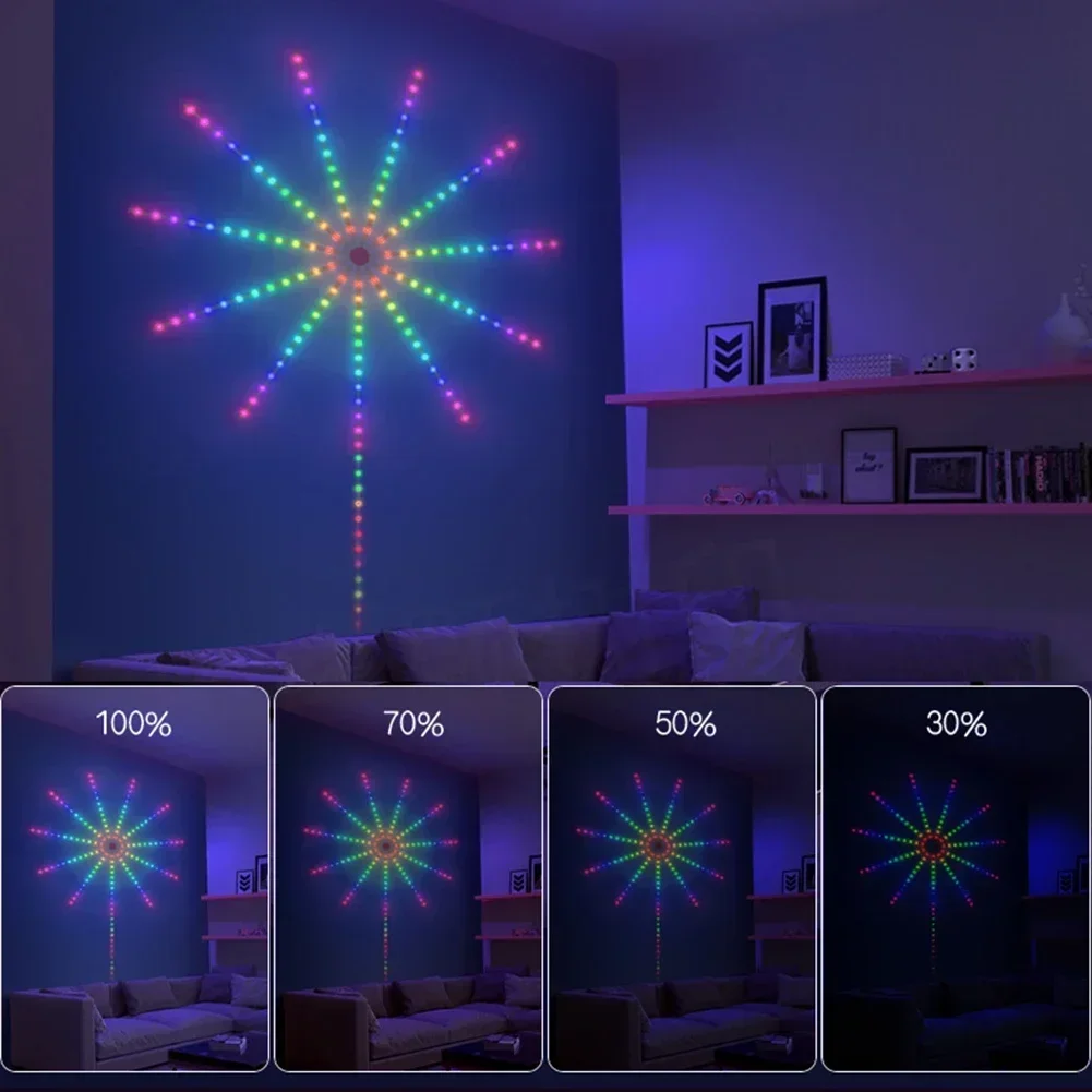 Imagem -05 - Diy Firework Led Strip Light Bluetooth Festoon Lamp Fairy Lights Casa Interior Quarto Festa Bar Decor Inteligente Natal Novo