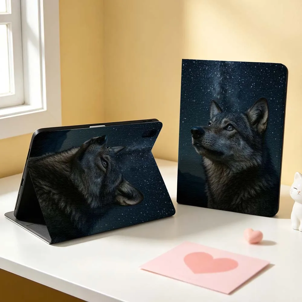 Creative Wolf Design Cool For Apple iPad Pro Mini Air A16 A17 A14 4 5 6 7 6th 12th Gen M5 11 13 M4 Pen Tray Tablet Case Soft