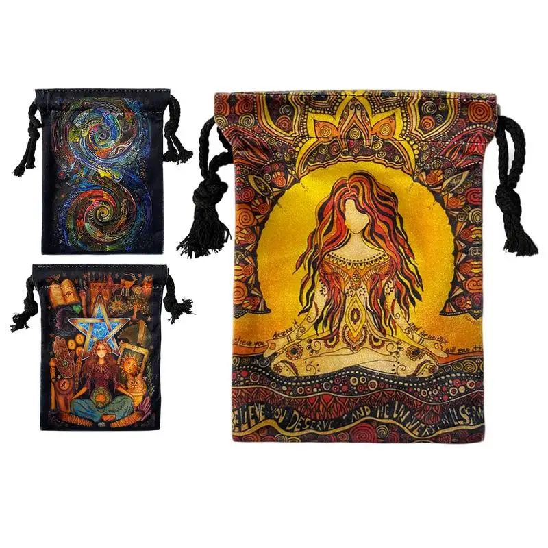 Tarot Cards Drawstring Pouch Crystal Storage Pouch Symbol Embroidery Crystal Pouches For Jewellery Crystal Cosmetic