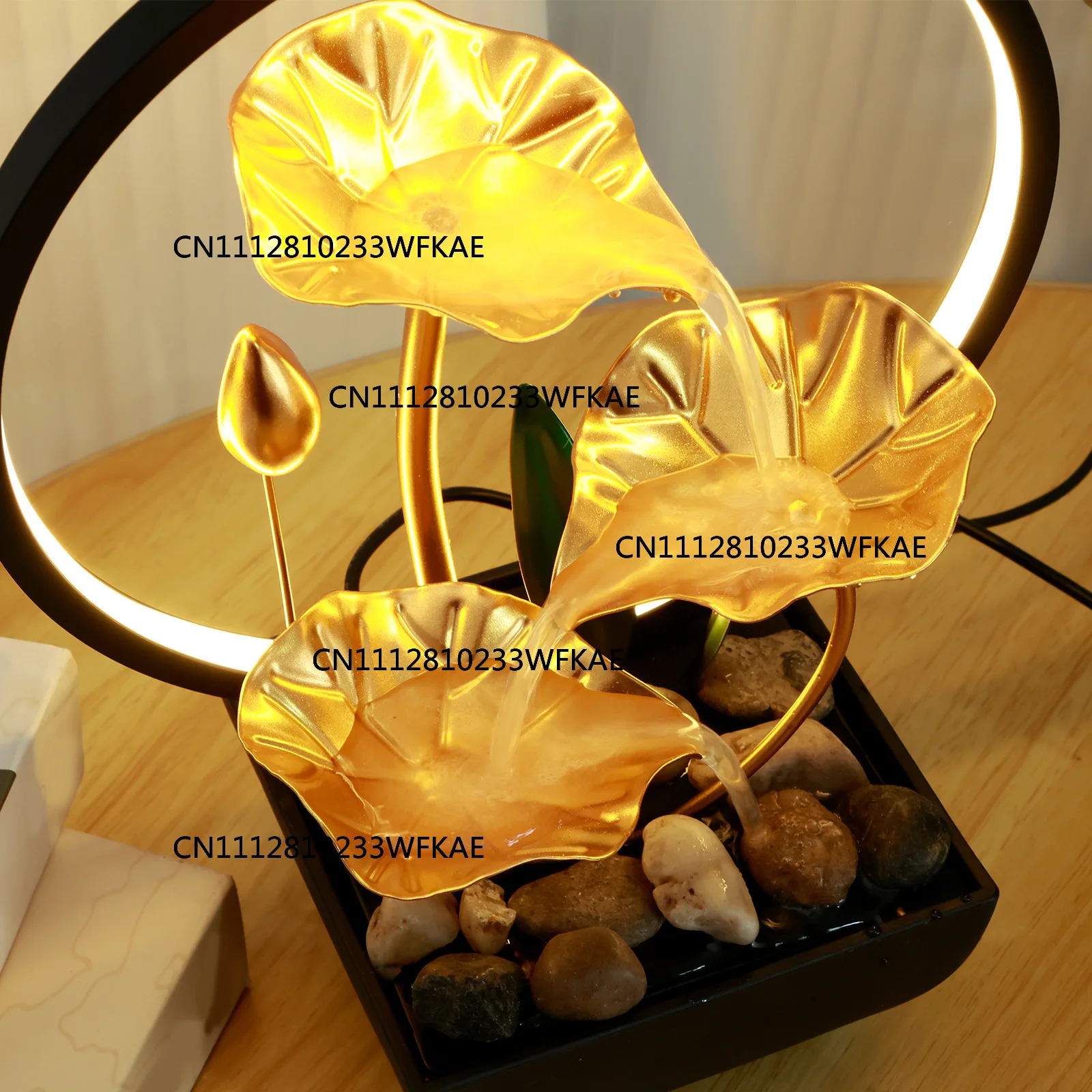 Flowing Water Fountain Decor Tabletop Fountain Water Circulating LED Ring Lights Meditation Lucky Fortune Craft for Home Office