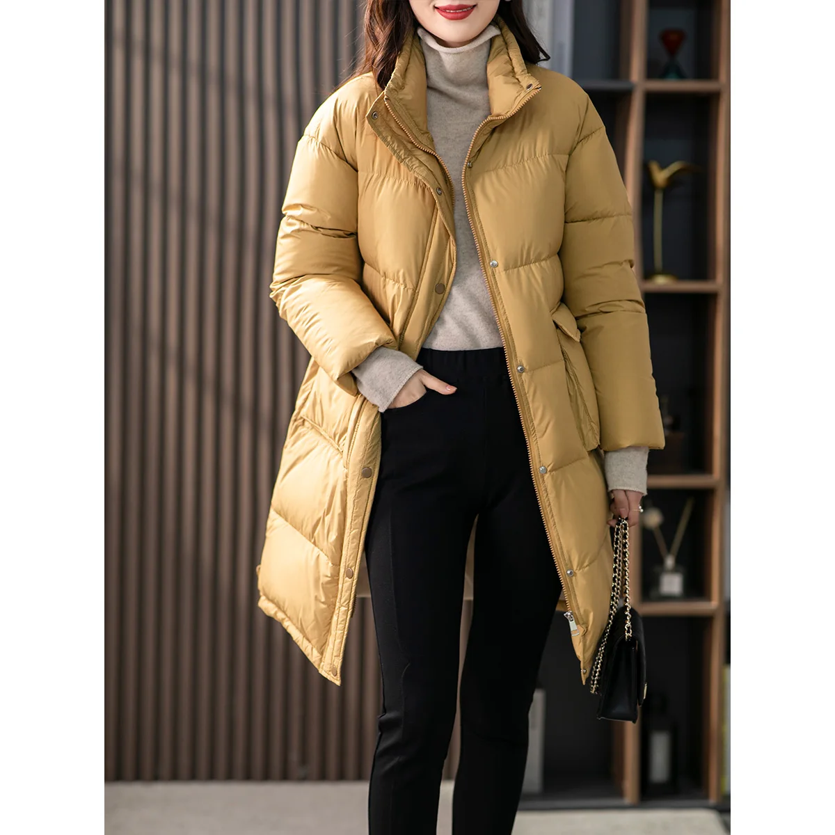 Women's Mid-Length down Jaet White Du Feather Thi Warm Faionable Versatile Korean Sle Commute Wind Winter New Arrival