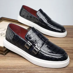 Luxury Men's Shoes High Quality Crocodile Grain Men Leather Shoes Fashion British Style Loafers Monk Shoes New Men Driving Flats