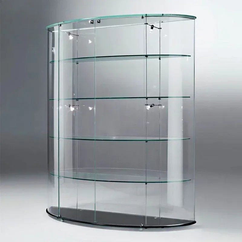Light luxury tempered glass floor-to-ceiling win e cabine t, Italian high-end desi gner villa multi-layer stor age disp lay