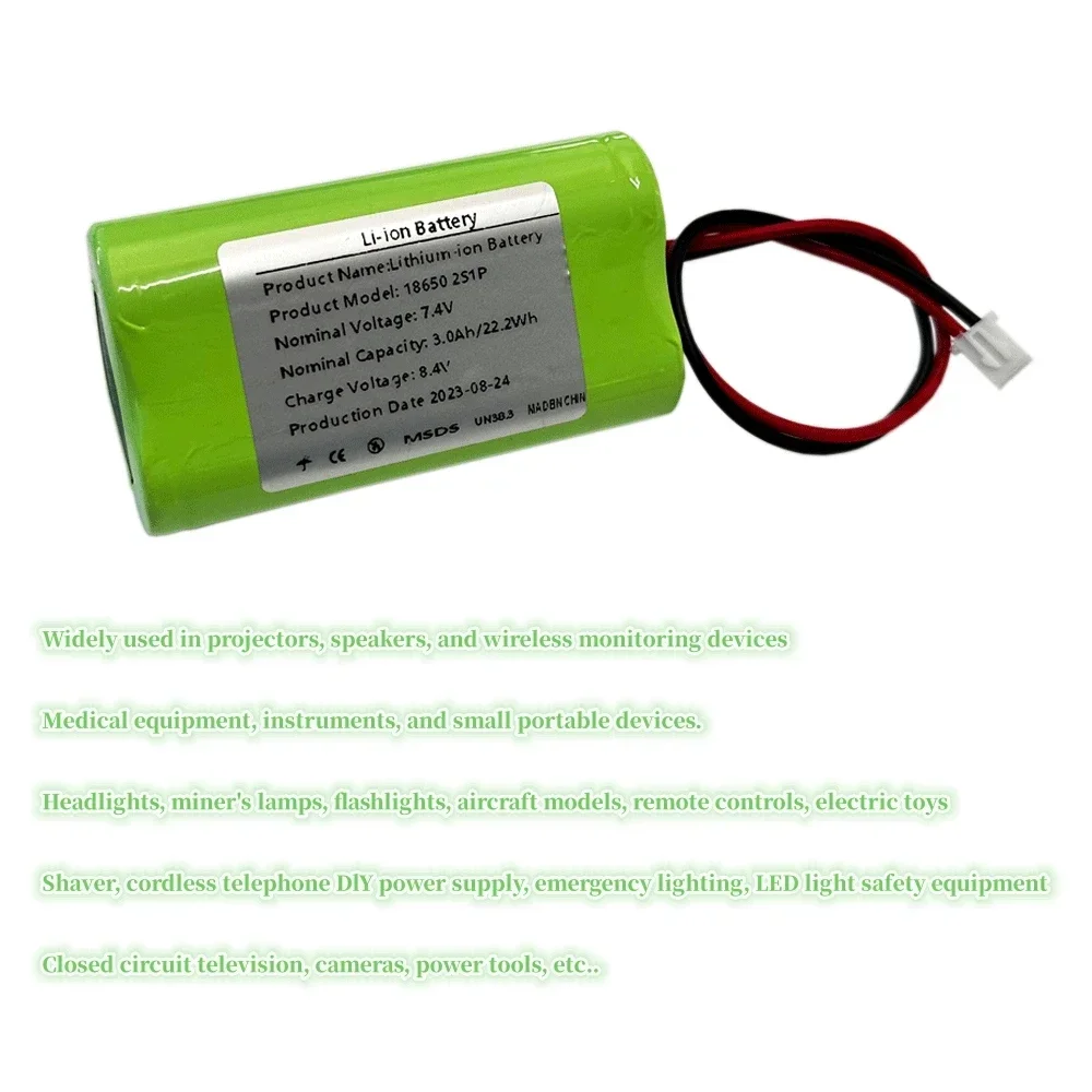 2s1p 7.4V 3000mah 18650Rechargeable Lithium Battery FOR Amplifier Power toy Accessories LED Lights Security Equipment