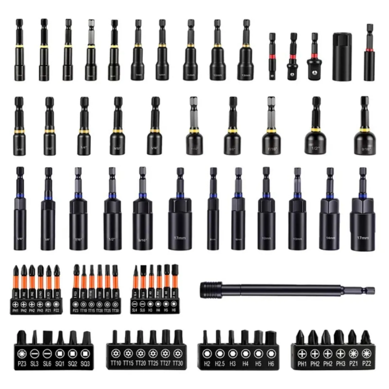 80-Piece Premium Magnetic Impact Nut Driver Set, Metric & SAE Sizes, with Socket Adapters, Bit Holder, Wing Nut Driver, Universal Sockets, Quick Release Extension, Power Bits, Storage Box