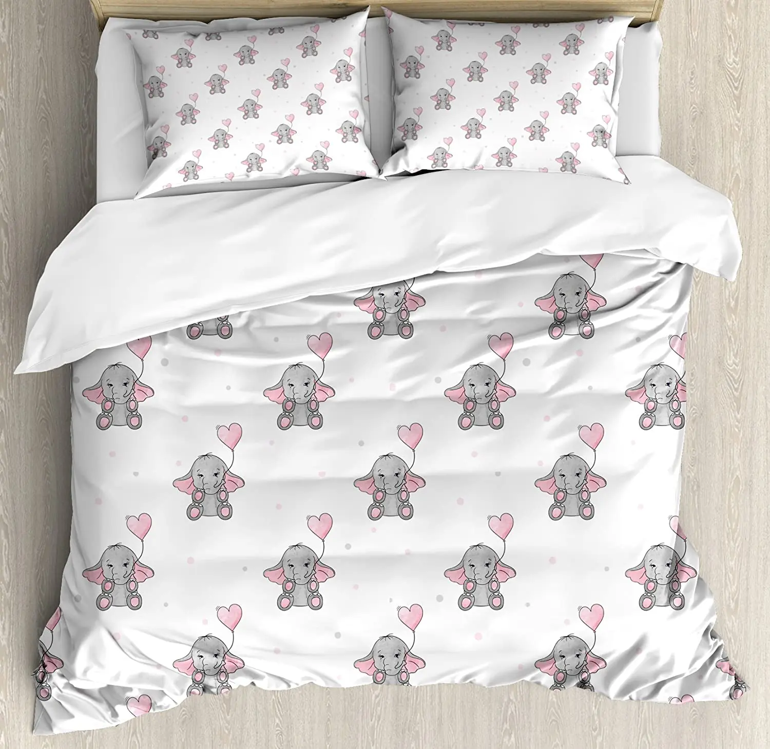 

Elephant Nursery Decor Bedding Set For Bedroom Bed Home Cute Elephants Holding Heart Shape Duvet Cover Quilt Cover Pillowcase