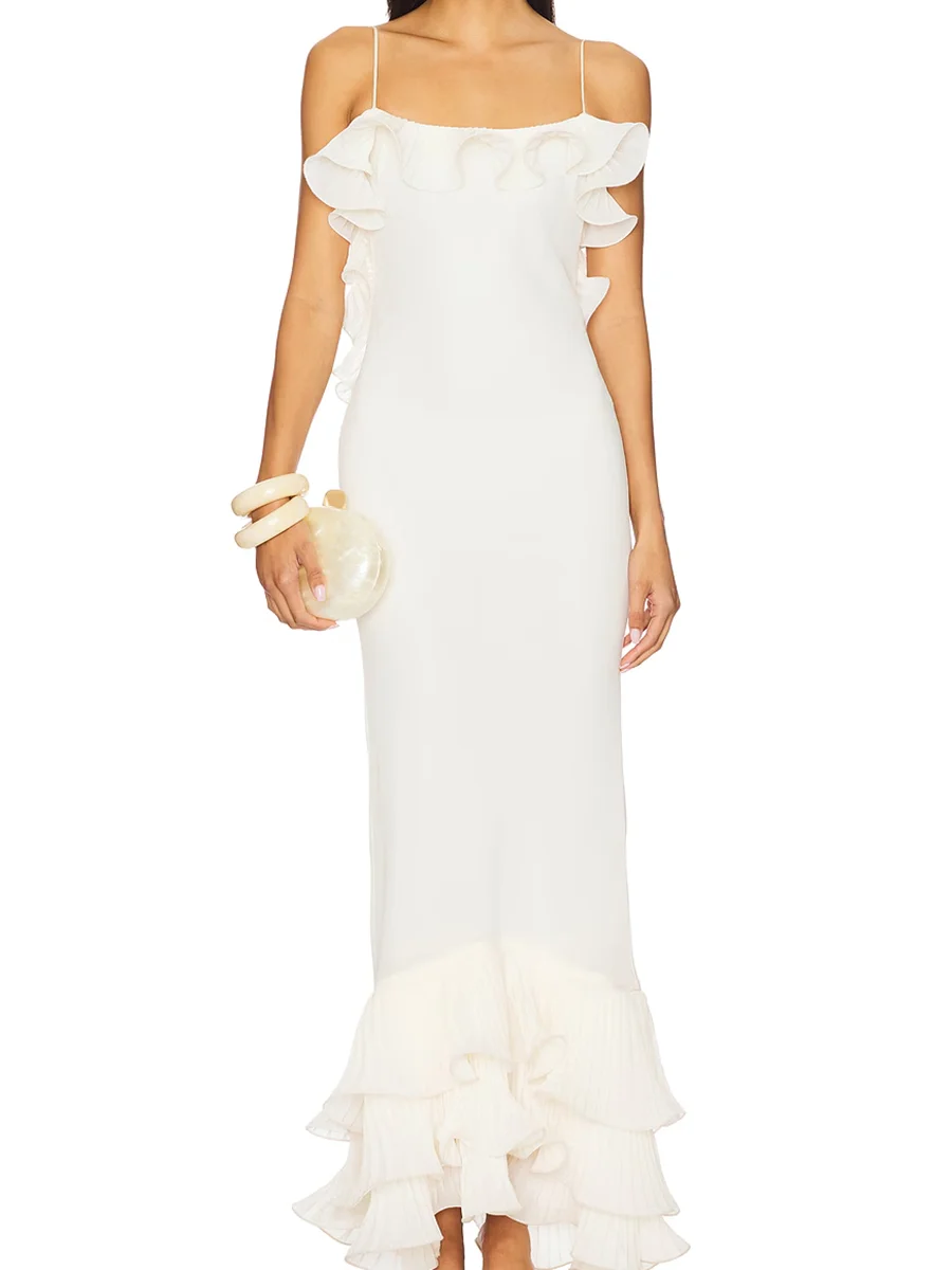 クラシックなスパゲッティストラップフリルバックレスストレートフォーマルイブニングドレス誕生日パーティープロムドレスカスタマイズ