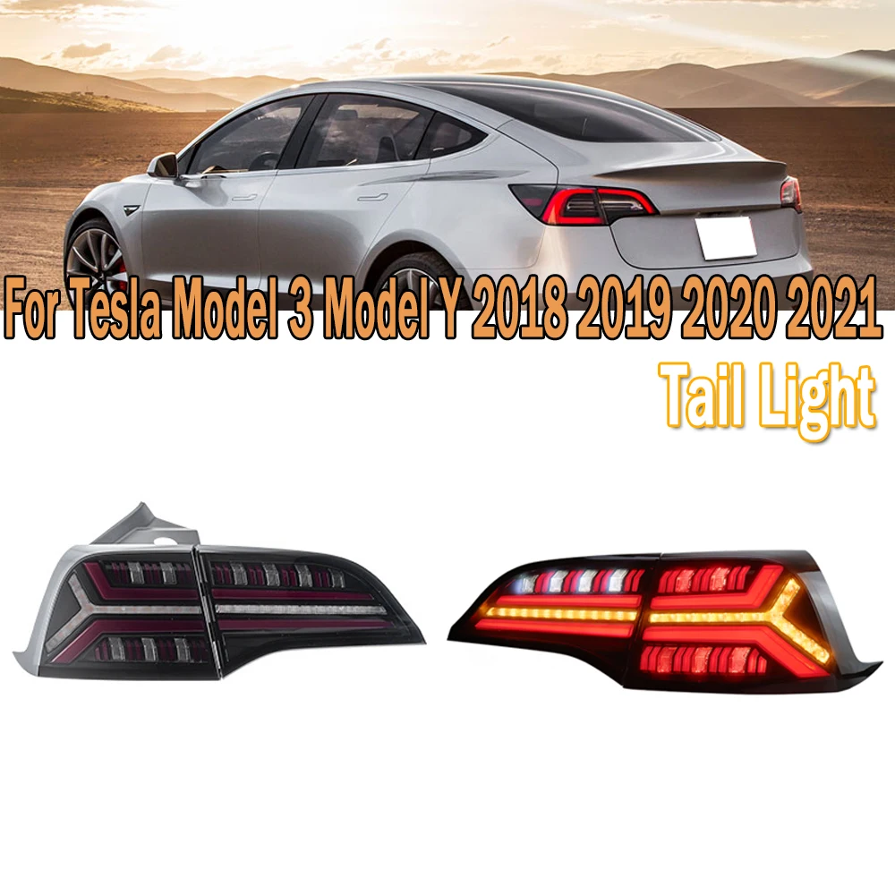 

LED Tail Light Rear Running Light Brake Reverse Lamp Dynamic Turn Signal Lamp Fit For Tesla Model 3 Model Y 2018-2021 For Car