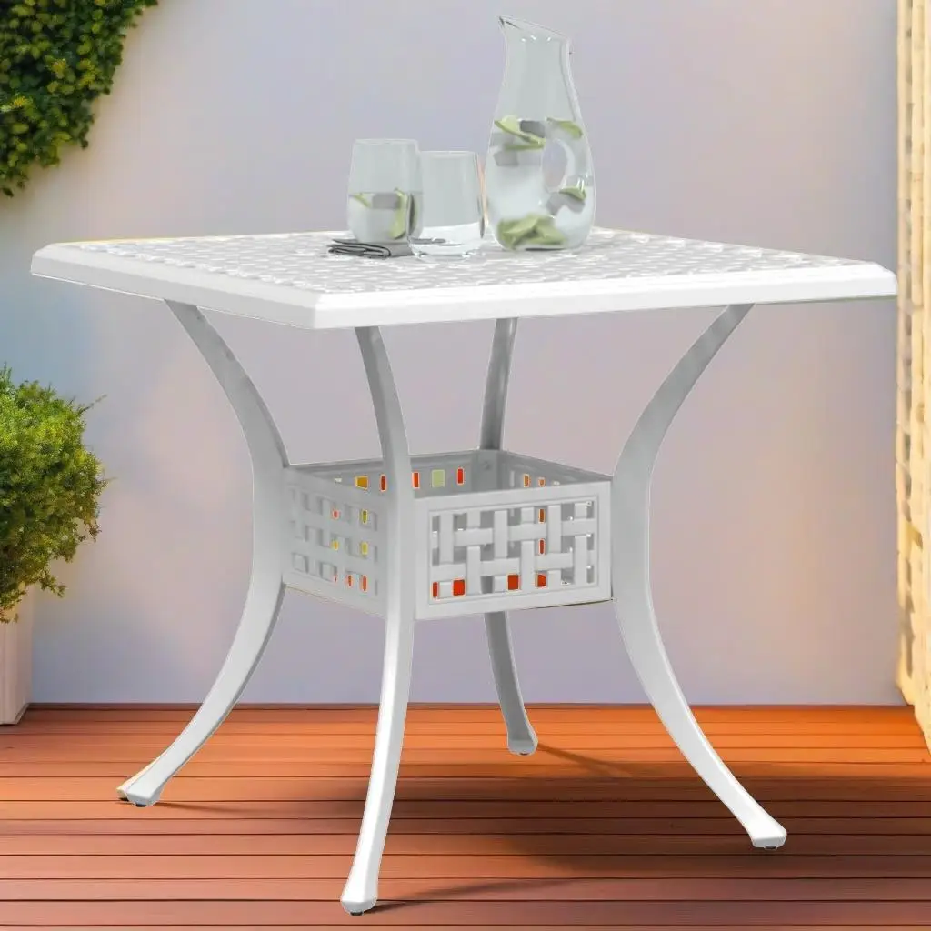 

White 31.5x31.5 Inch Patio Table - Durable Cast Aluminum Outdoor Furniture