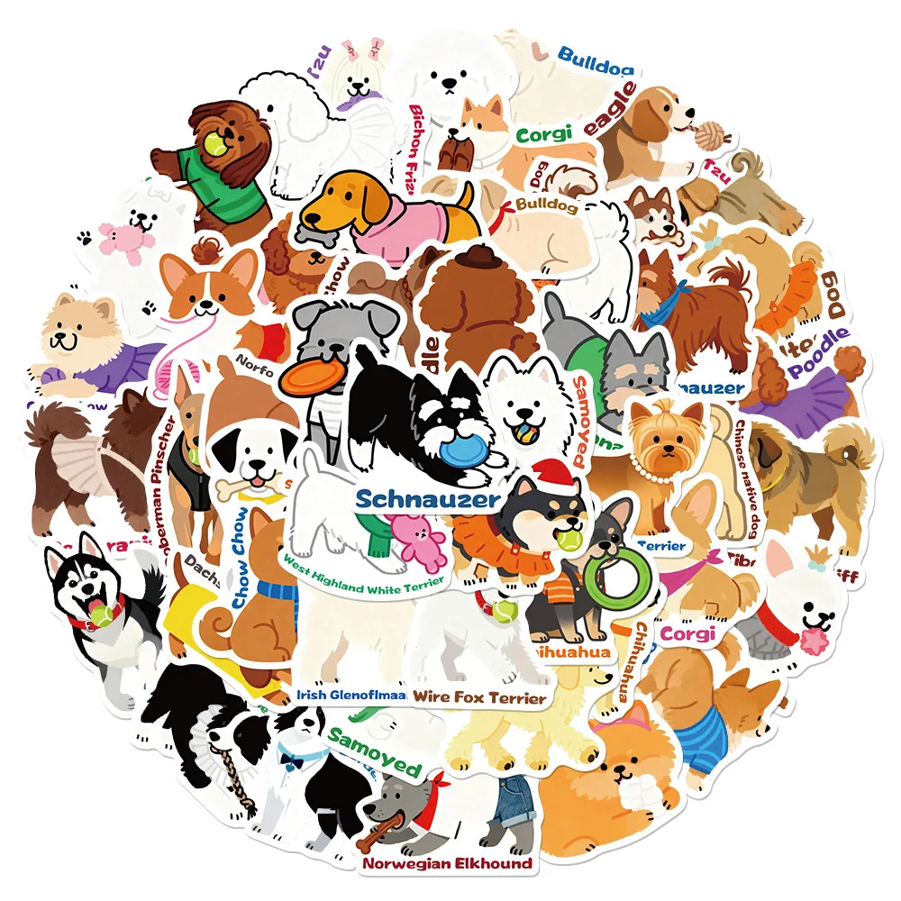 50Pcs Cartoon Cute Dog Series  Stickers  Decals For Phone Laptop Suitcase Notebook Skateboard Waterproof Stickers