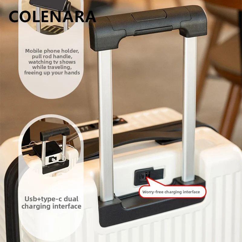COLENARA Suitcase Front Opening Boarding Box USB Charging Trolley Case 20