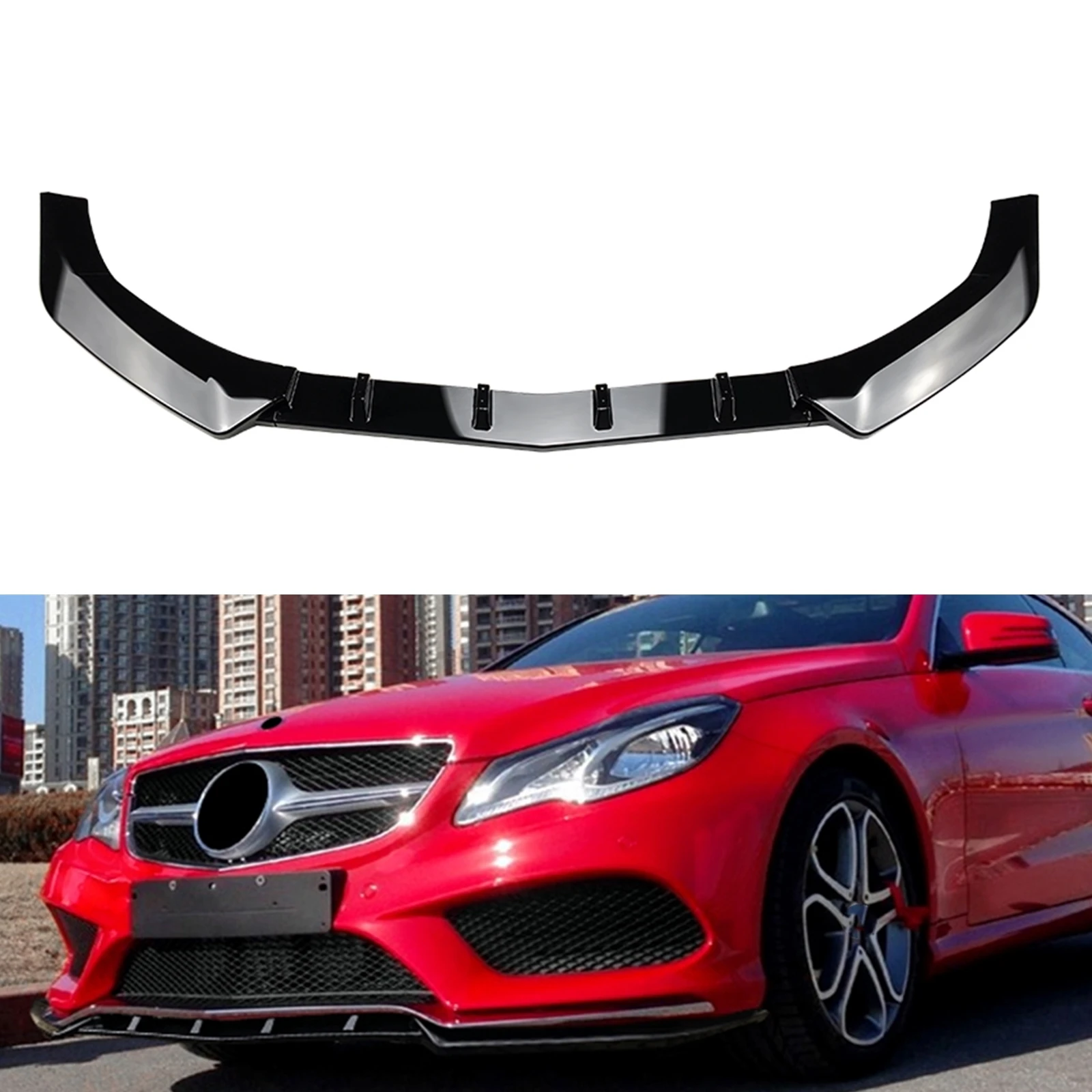 

For Mercedes Benz E Class Coupe C207 2013-2016 Sport AMG Edition Gloss Black/Carbon Fiber Look Front Bumper Spoiler Splitter Lip