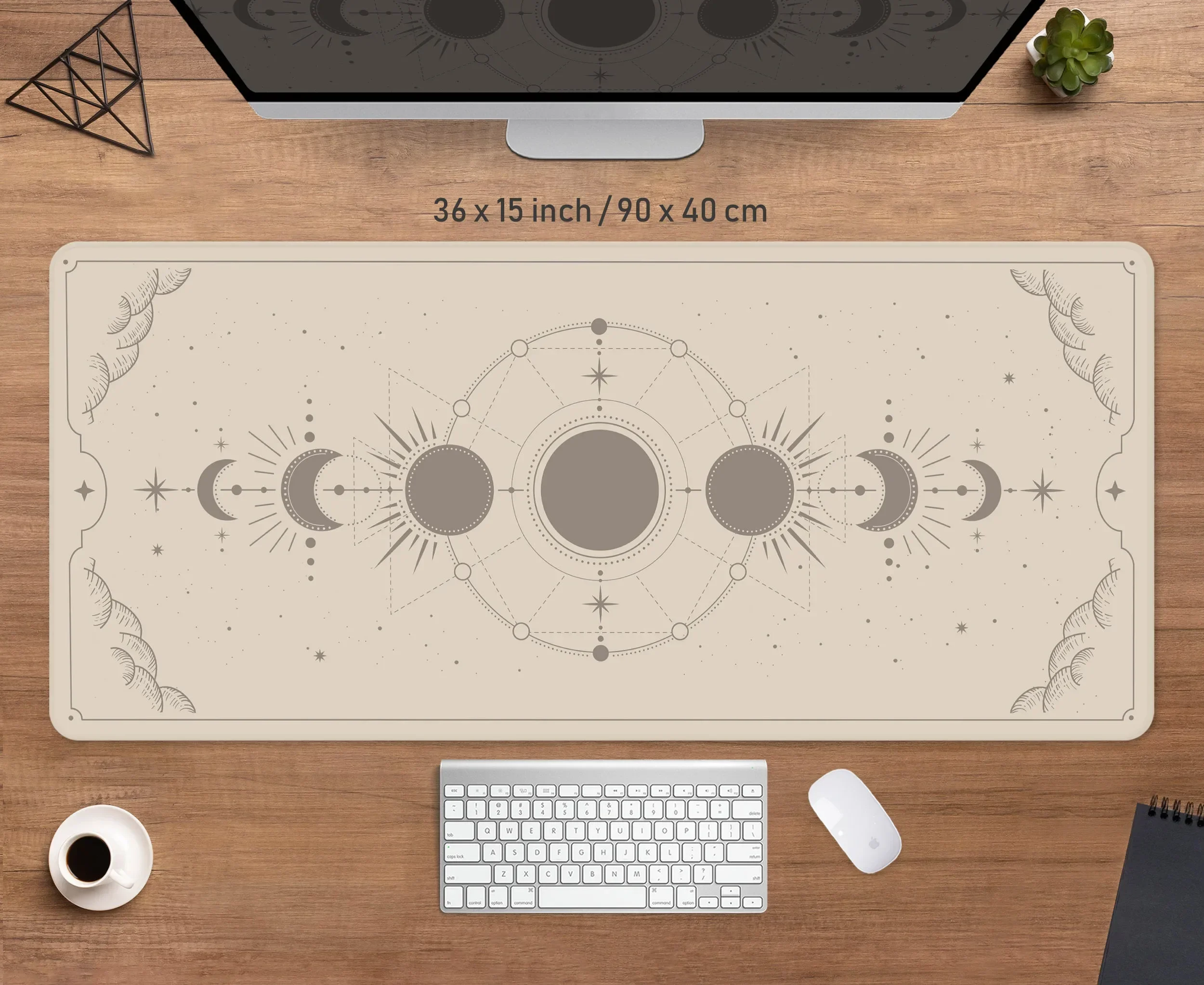 HD Beige Desk Mat Moon Phases Light Brown Mousepad Green Boho Plain Sage Rubber Neutral Simple Large Gaming Mouse Pad Aesthe Rug