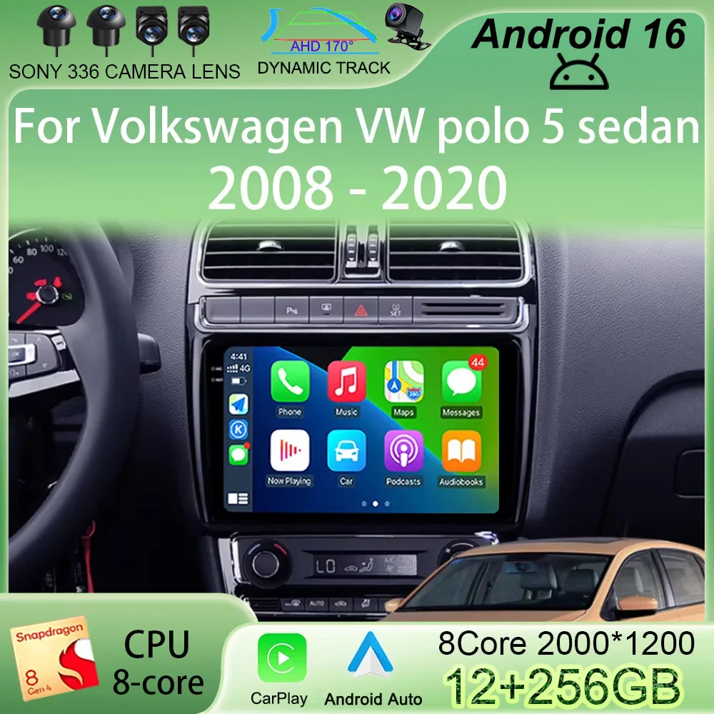 

Android 16 Car Radio For Volkswagen VW polo 5 sedan 2008 - 2020 Multimedia Player Carplay Stereo GPS DVD Head Unit 4G Wifi QLED