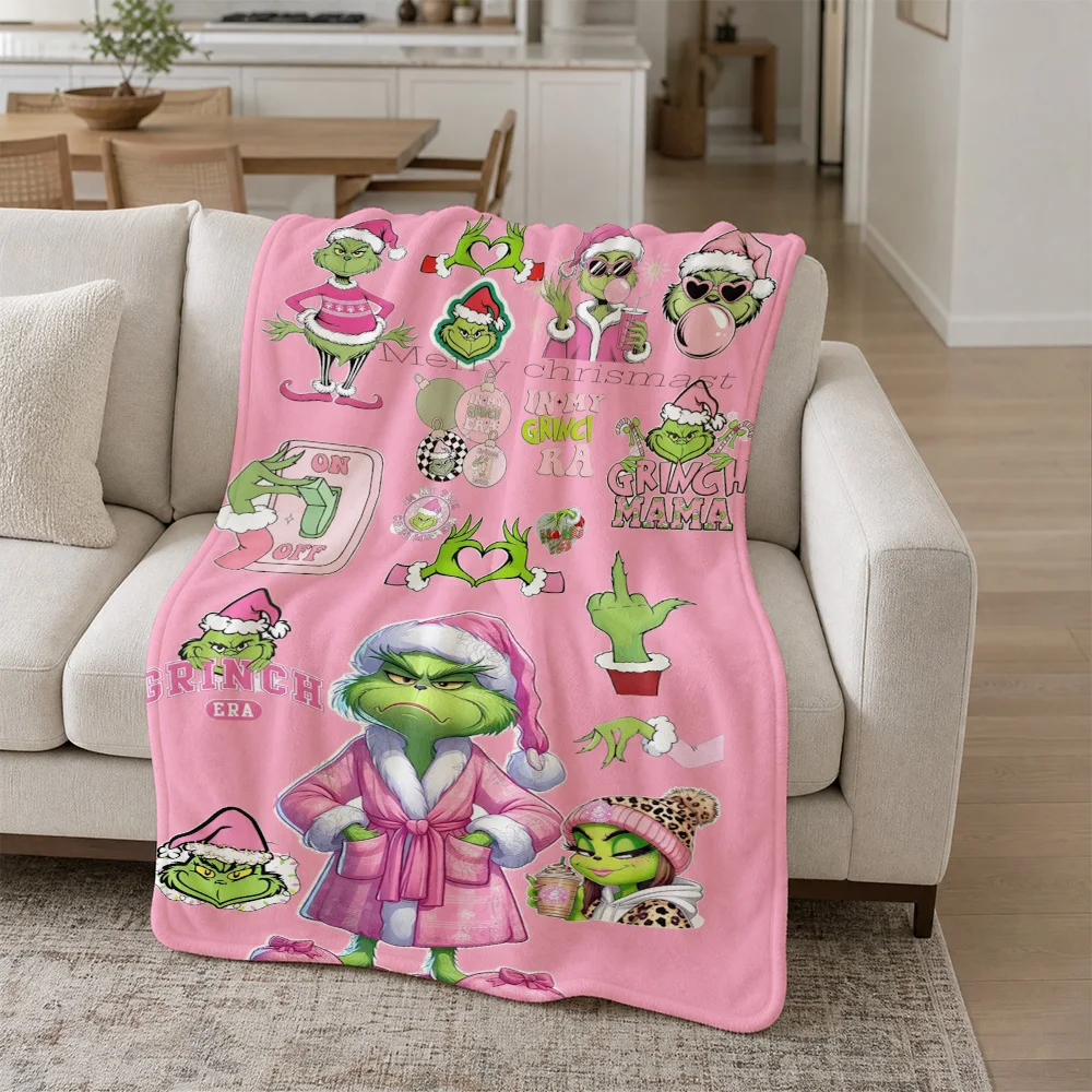 Funny Grinch Christmas Throw Blanket for Xmas Decor Holiday Gift Novelty Plush Throw Cozy Couch Accent